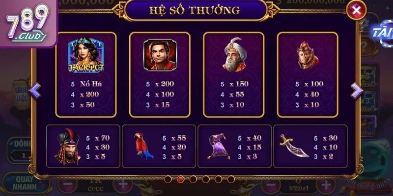Biểu tượng khác trong Aladdin Slots 789CLUB